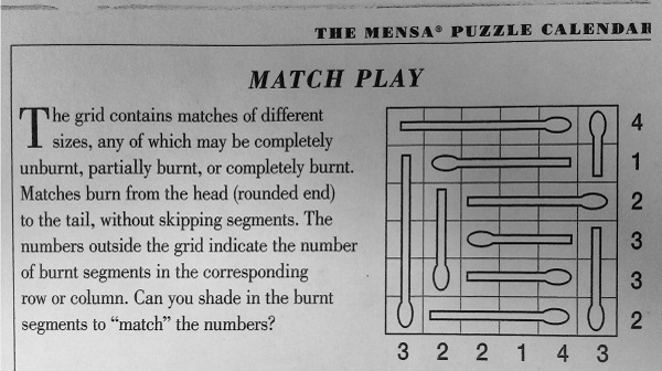 Mensa calendar match puzzle